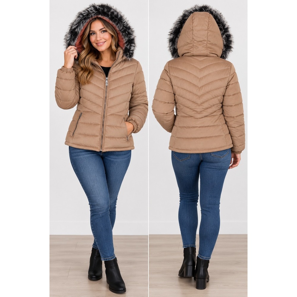 YMI Reversible Puffer Jackets Women's XL Water Resistant Carmel Color NWT